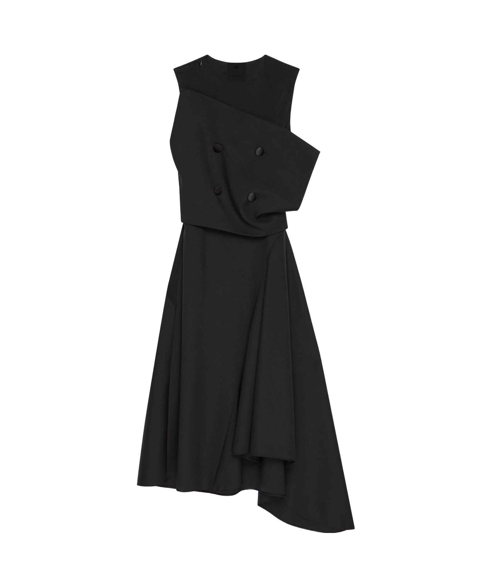 Givenchy Asymmetric Dress In Wool And Mohair With Plaston In Black