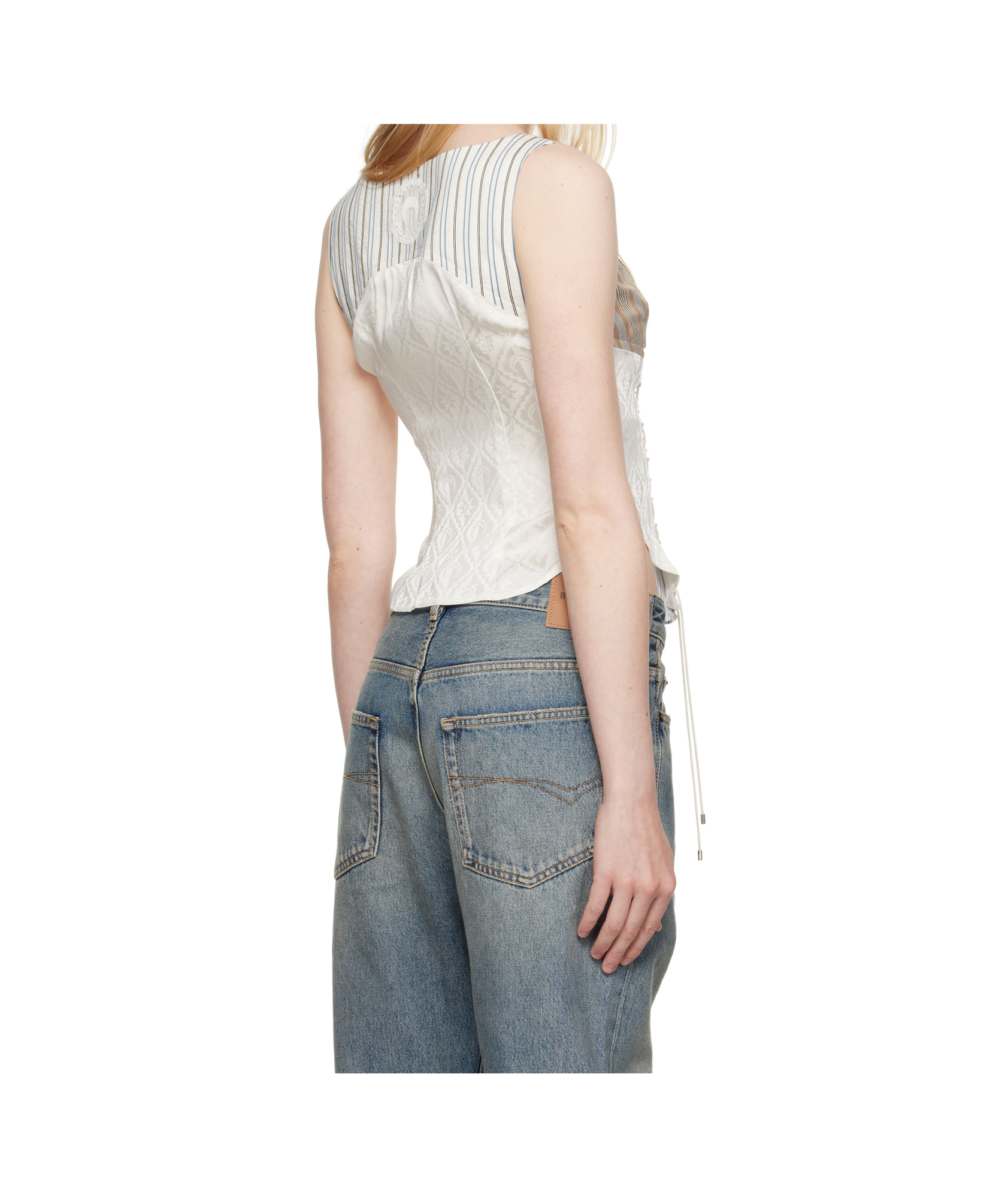 Marine Serre Beige Regenerated Striped Poplin Bustier Top