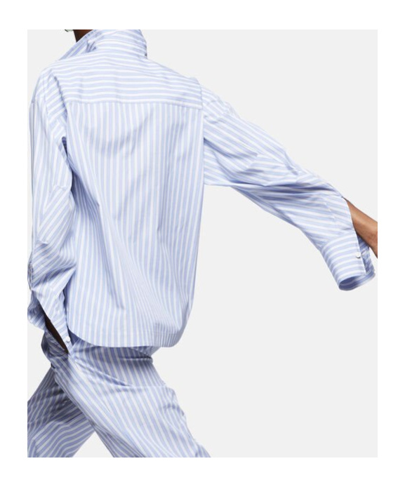 Attico Blue And White Striped Oversized Cotton Shirt In White