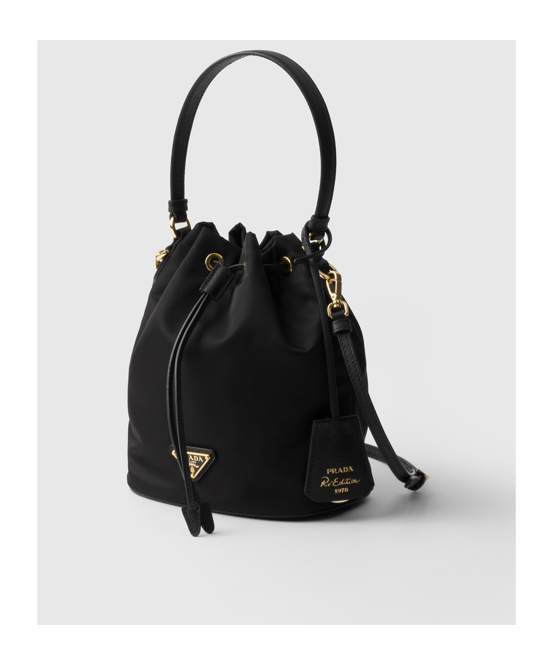 Prada Triangle-logo Bucket Bag In Black