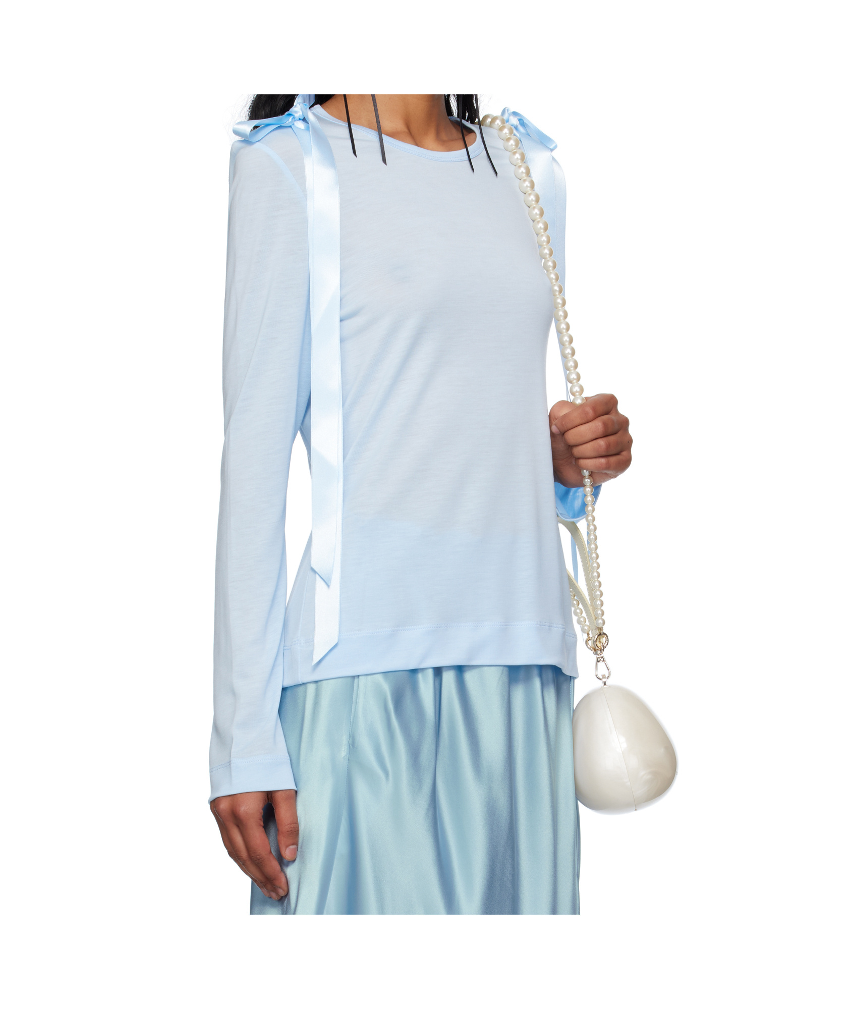 Simone Rocha Bow Ribbon Tail Long Sleeve T-shirt In Blue