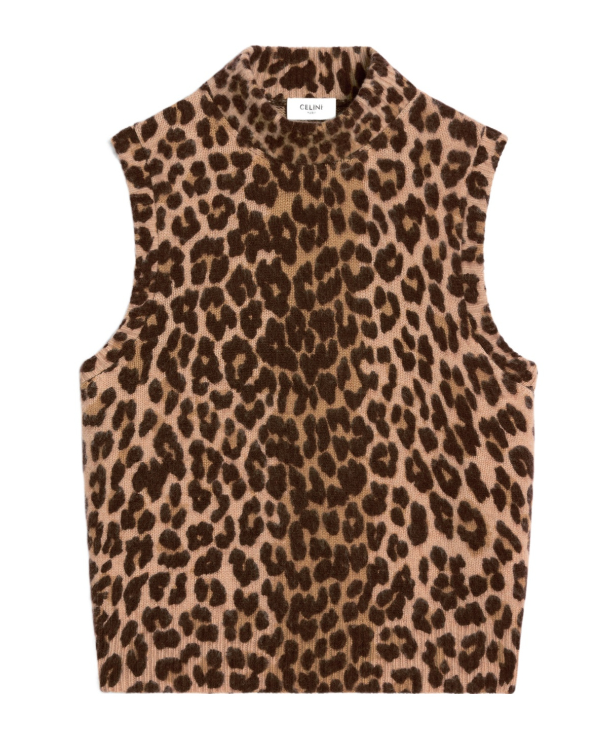 Celine Leopard Print Cashmere Roll Neck Sweater In Brown