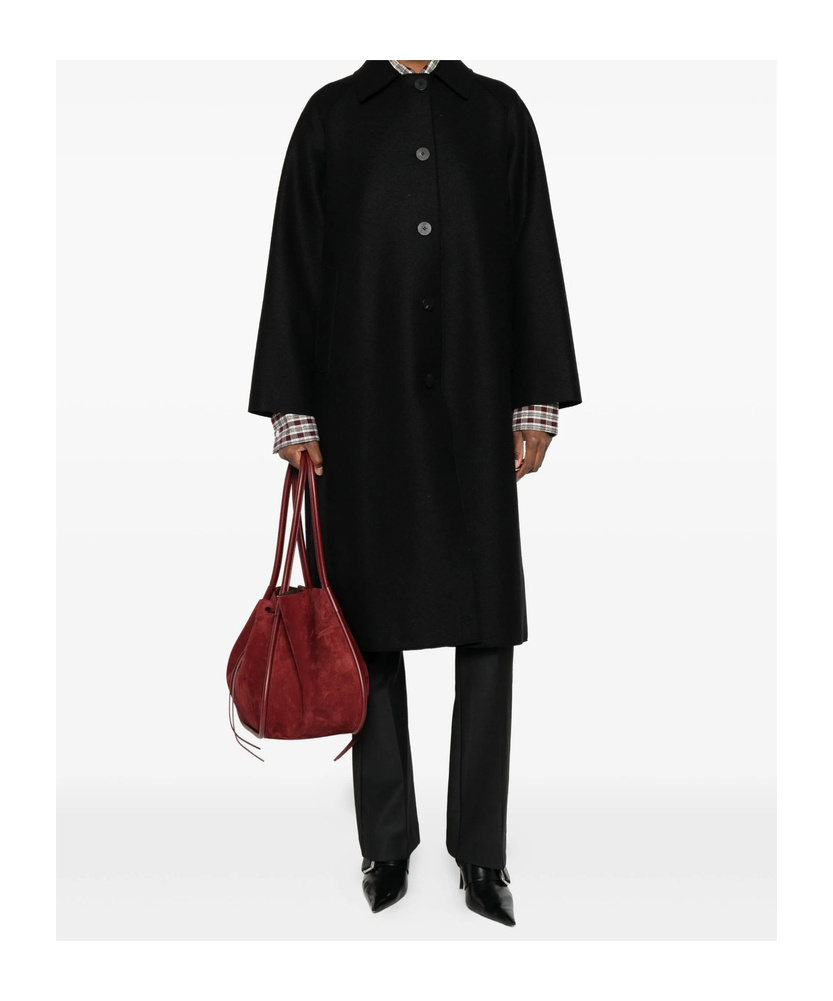Harris Wharf London Balmacaan Button-front Raglan-sleeve Coat In Black