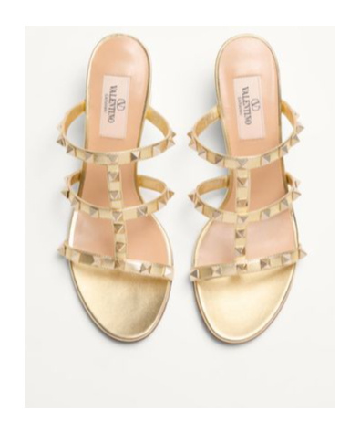 Shop Valentino Rockstud Slide Sandal In Laminated Nappa Leather 60mm In Nude