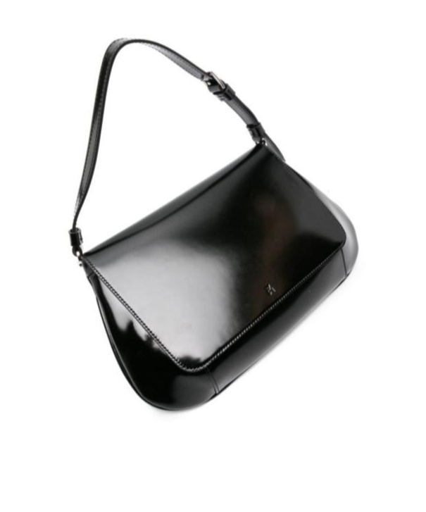 Amina Muaddi Leather Handbag With Curved Base And Reptile Motif Embossing In Black