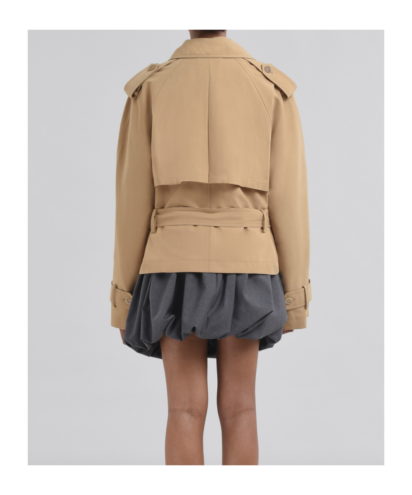 Shop Marni Short Beige Wool Blend Trench With Symbol In Nude