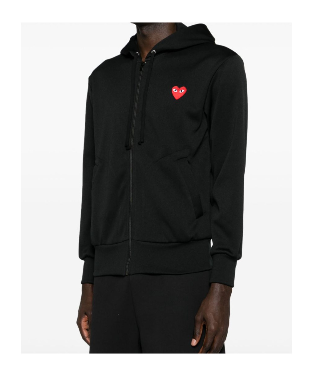 Comme Des Garçons Comme Des Garcons Logo Zipped Cotton Hoodie In Black