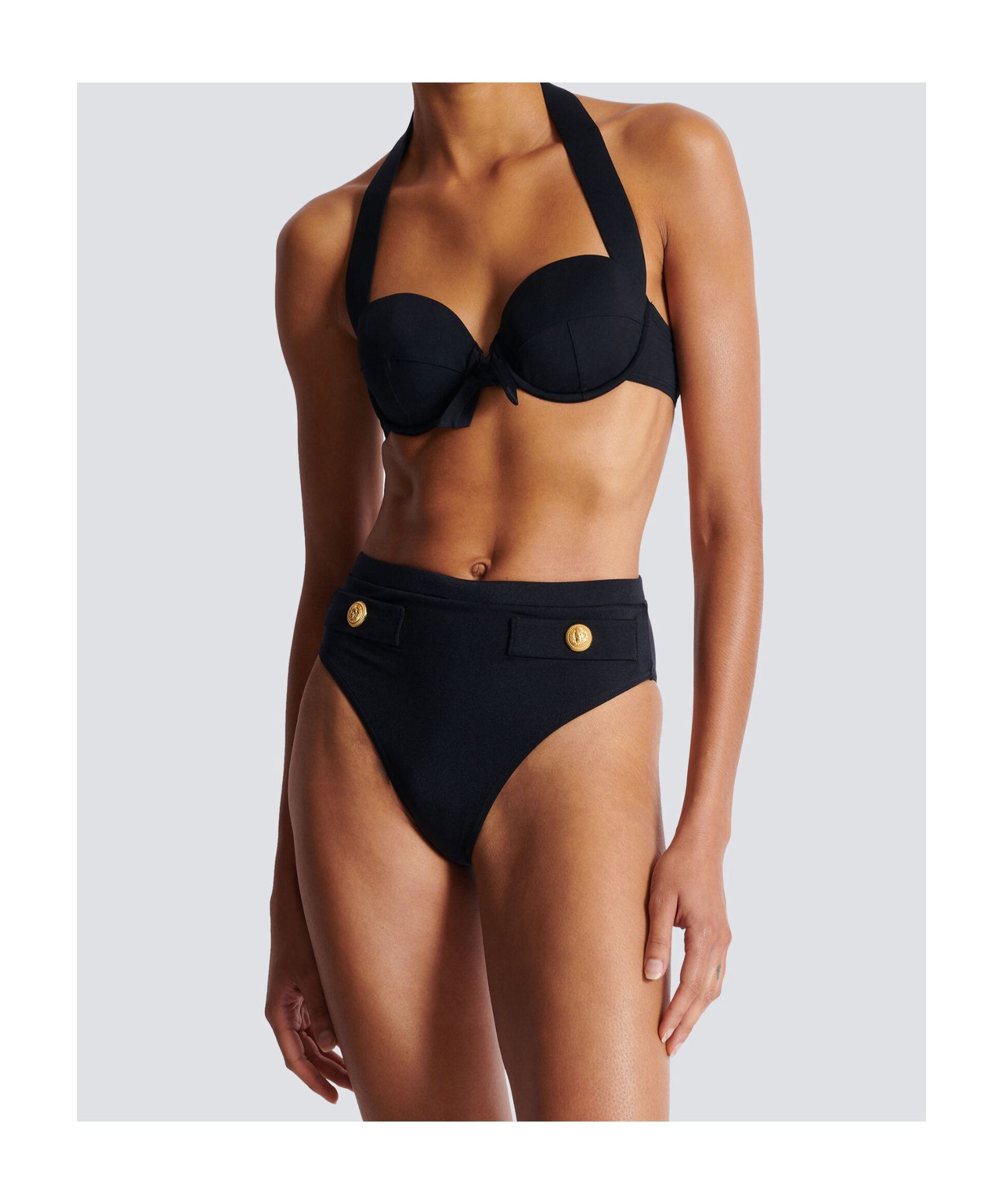 Balmain Embossed-buttons Bikini In Black