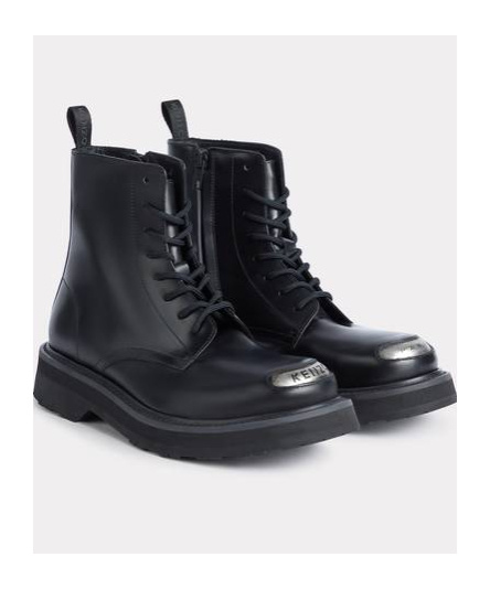 Kenzo Stylish Lace-up Ankle Boots With Pull Tab In Black