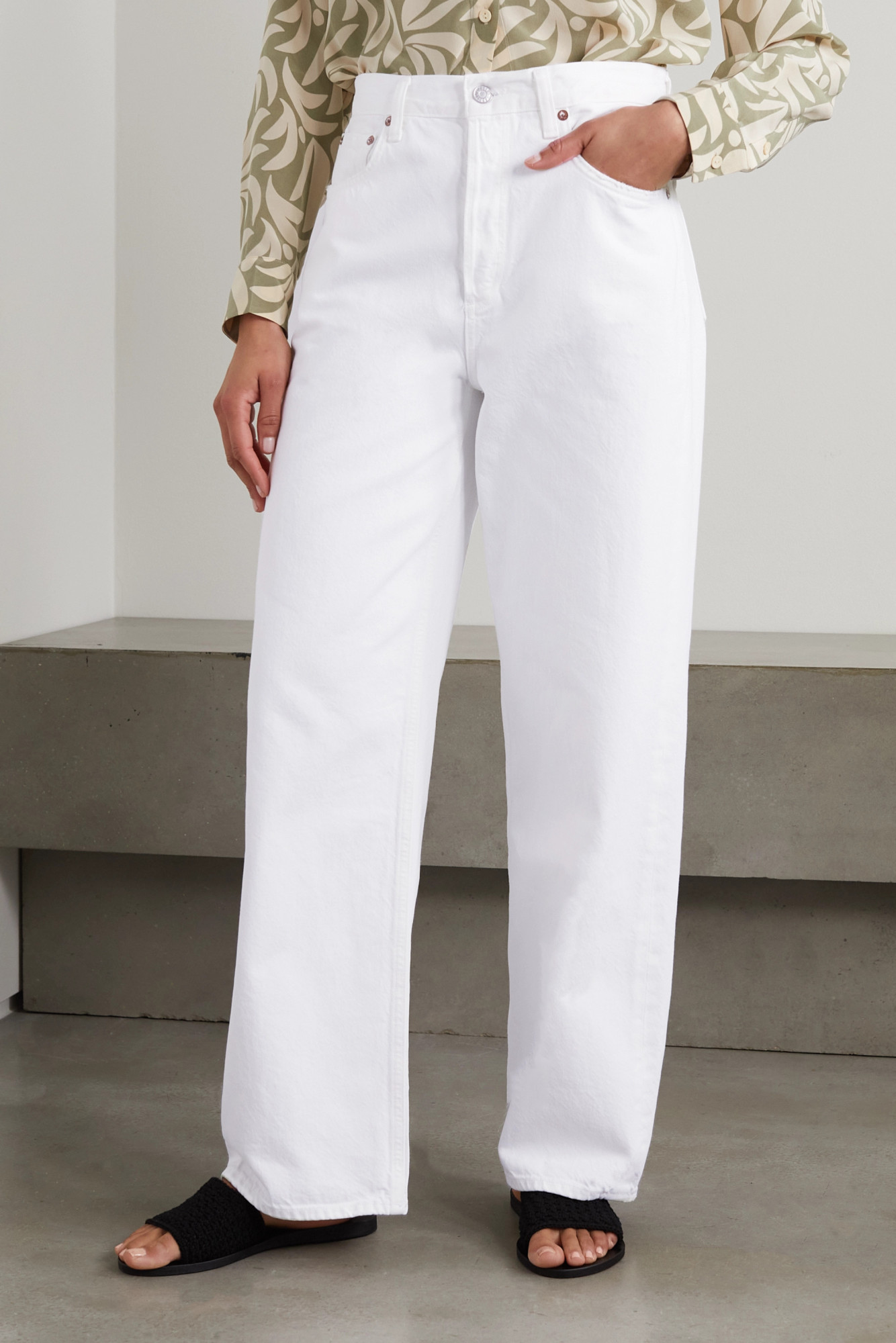 Agolde Denim Trousers With Belt Loops In White