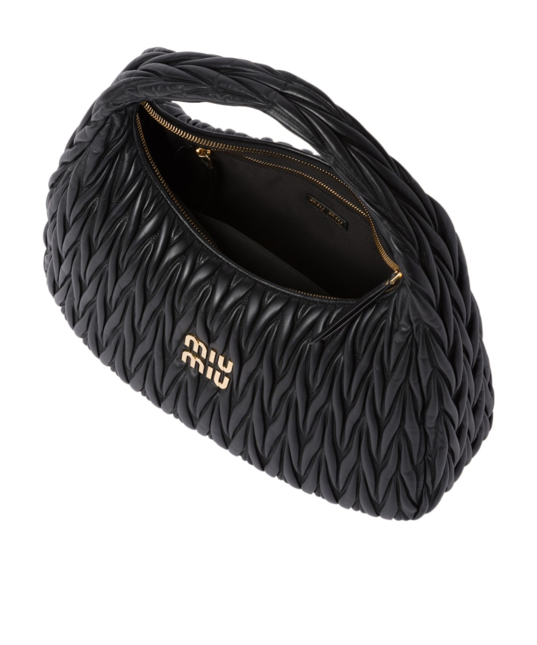 Miu Miu Miu Wander Matelassé Nappa Leather Hobo Bag In Black