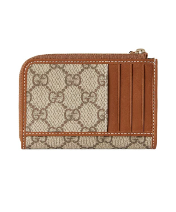 Gucci Emblem Series Zipper Card Holders In Brown