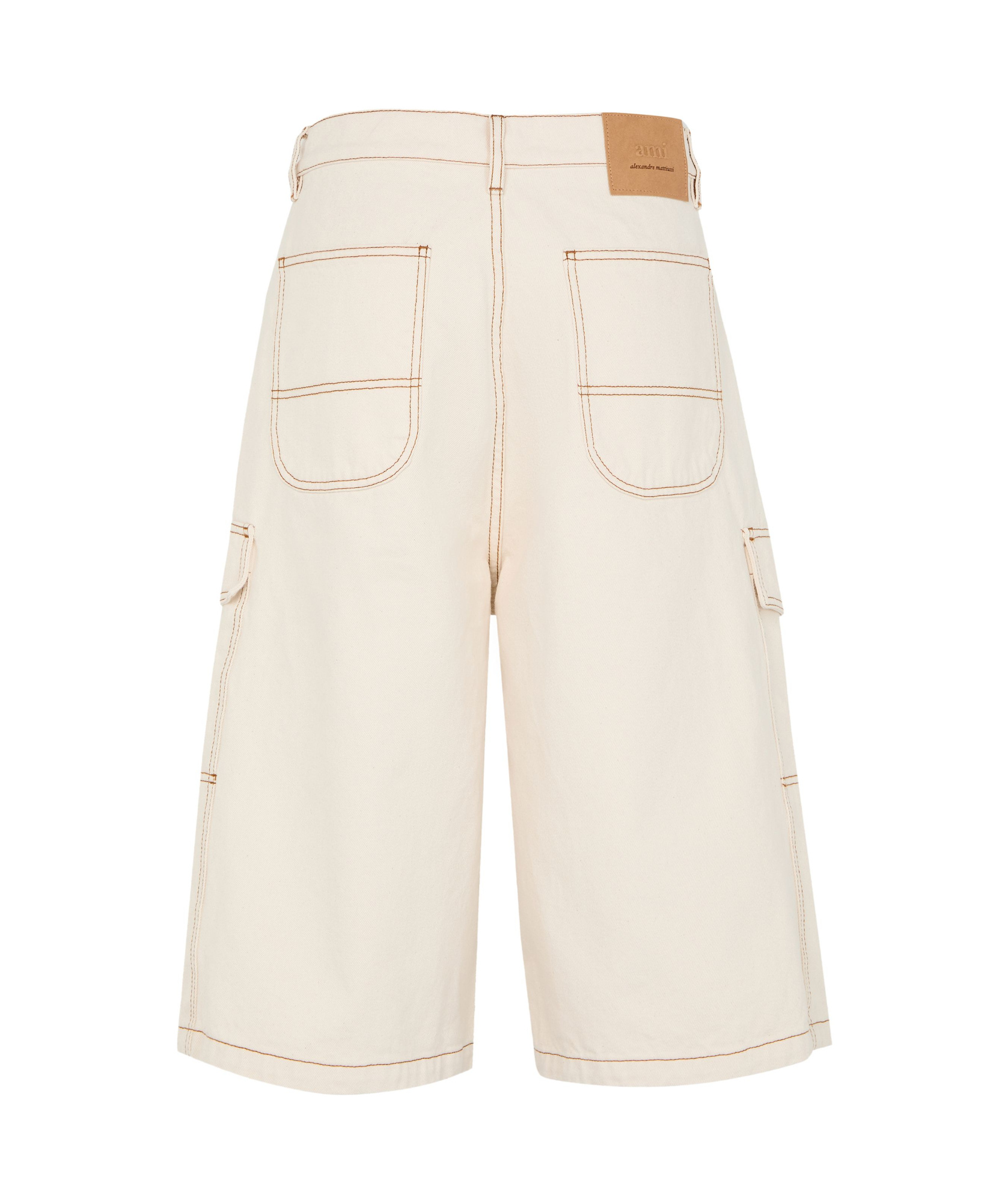 Shop Ami Alexandre Mattiussi Wide Fit Cargo Bermuda In White Cream