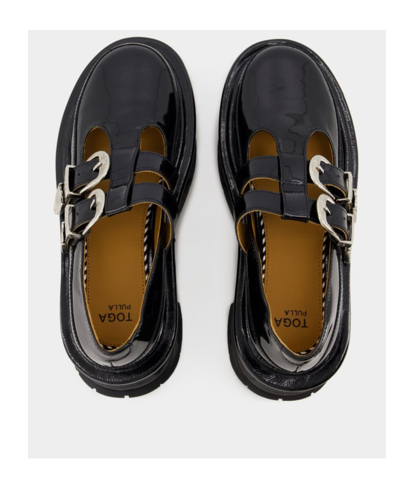 Shop Toga Pulla Buckled Platform Loafers In Black