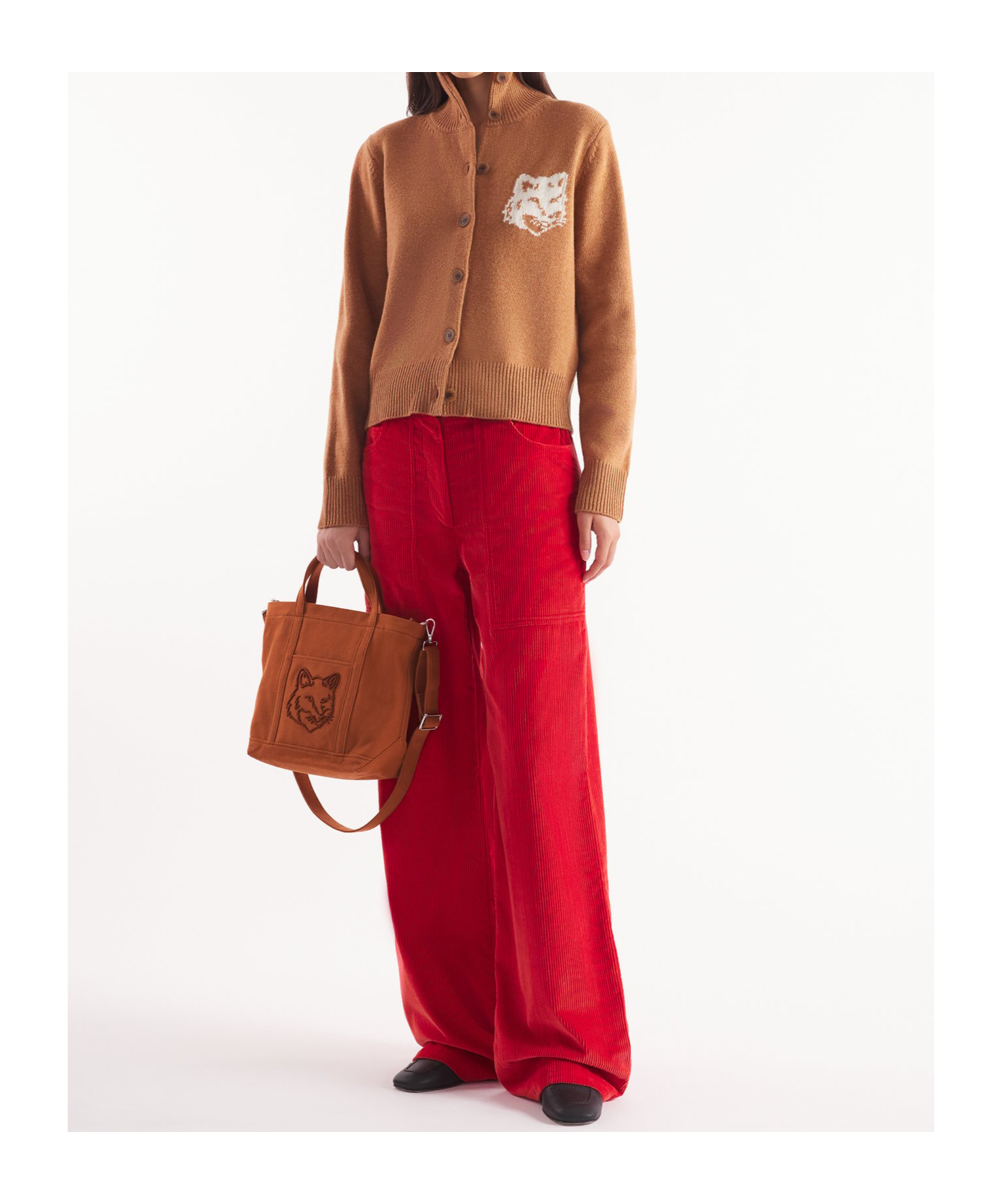 MAISON KITSUNÉ MAISON KITSUNÉ FOX HEAD INTARSIA HIGH-NECK CARDIGAN
