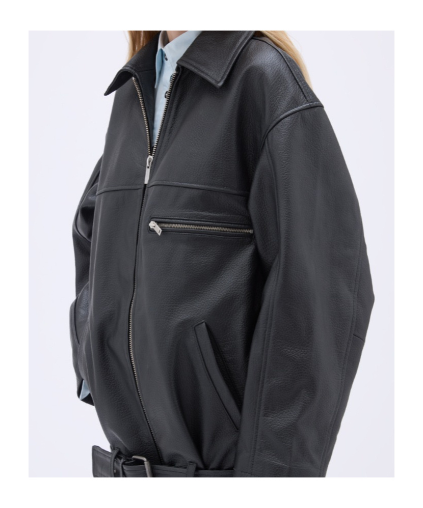 Remain Birger Christensen Black Oversize Leather Jacket In Black