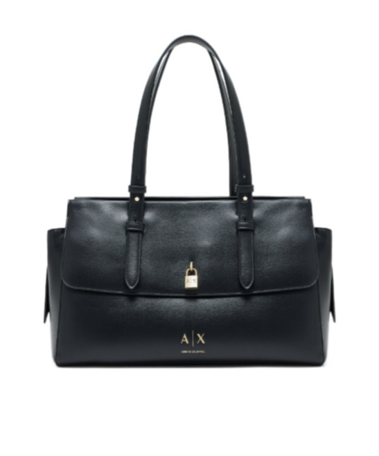 Armani Exchange Logo-print Padlock-detail Tote Bag In Black