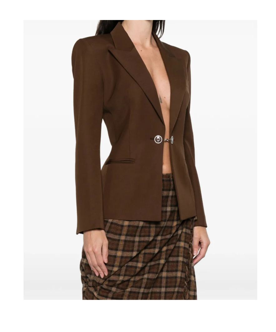 Marine Serre Buttoned Wool Jacket In Brown