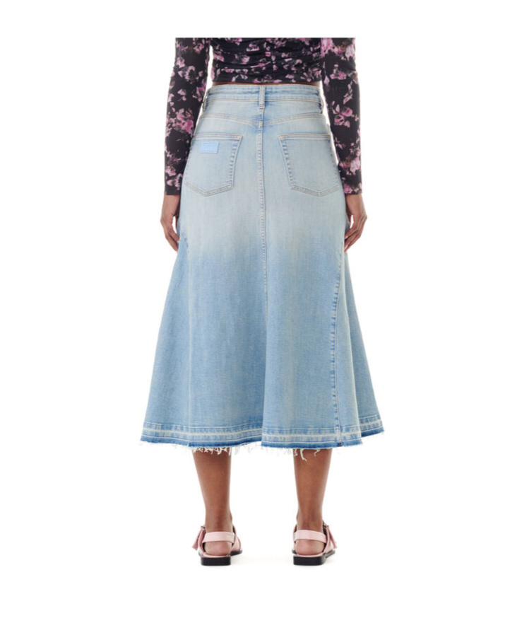 Ganni Pleated Denim Midi Skirt In Multi