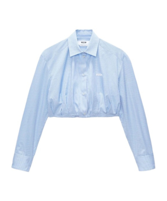 Msgm Logo-embroidered Striped Cropped Shirt In Blue