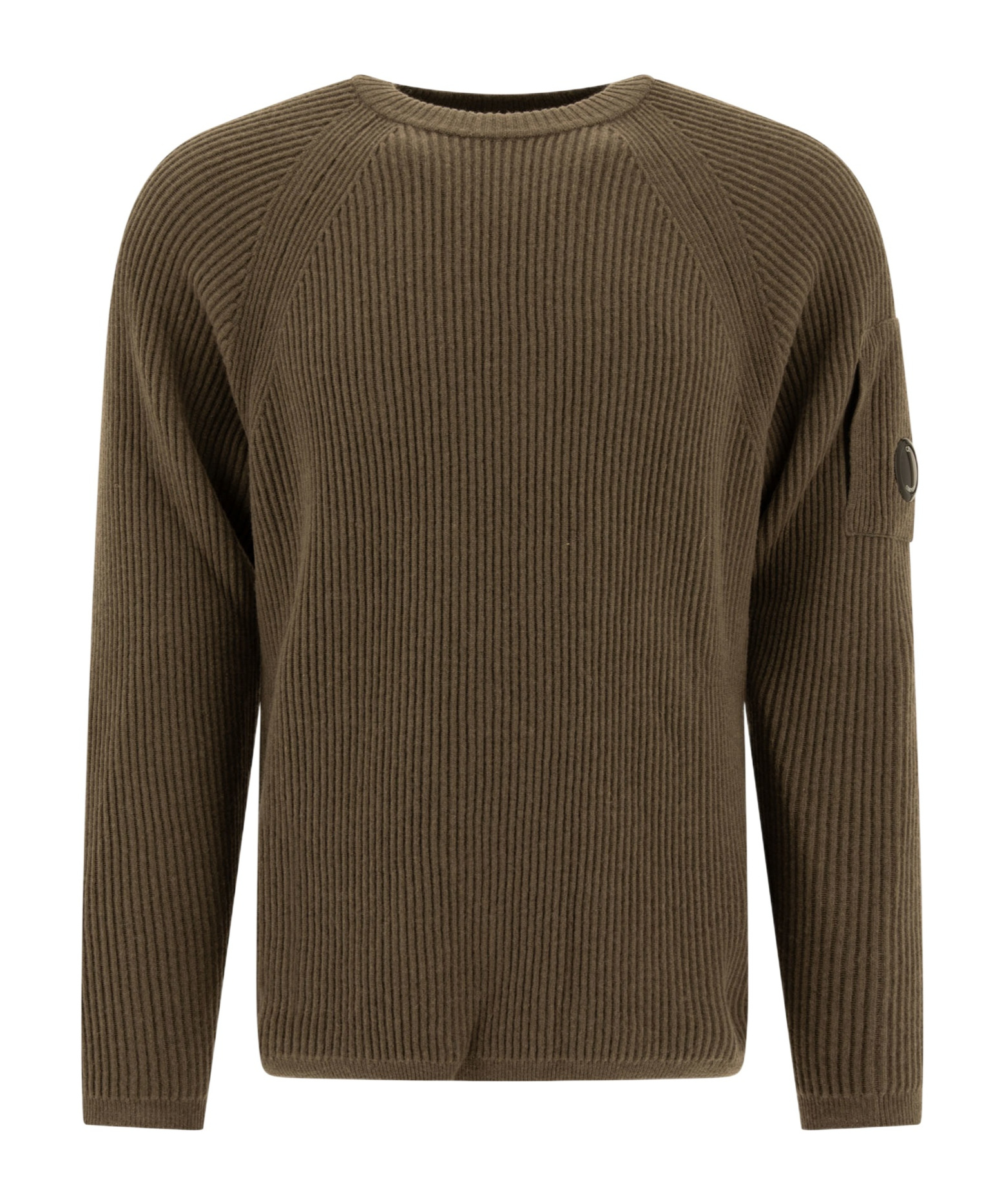 C.p. Company Lens Detail Ribbed Sweater In Brown