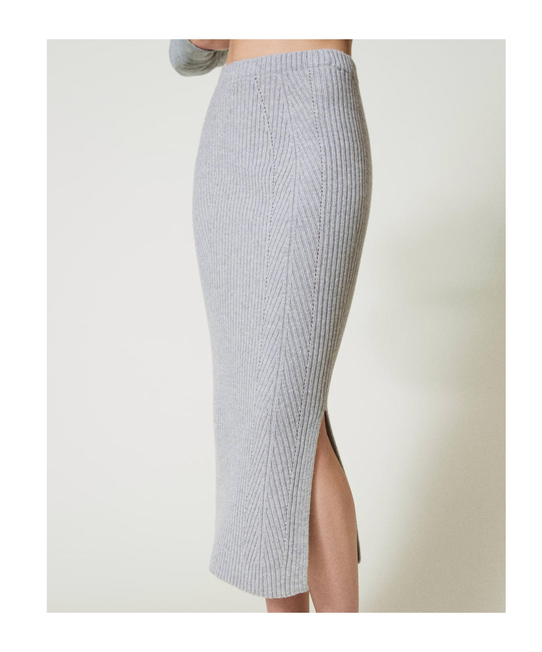 Twinset Lurex Ribbed-knit Skirt In Gray