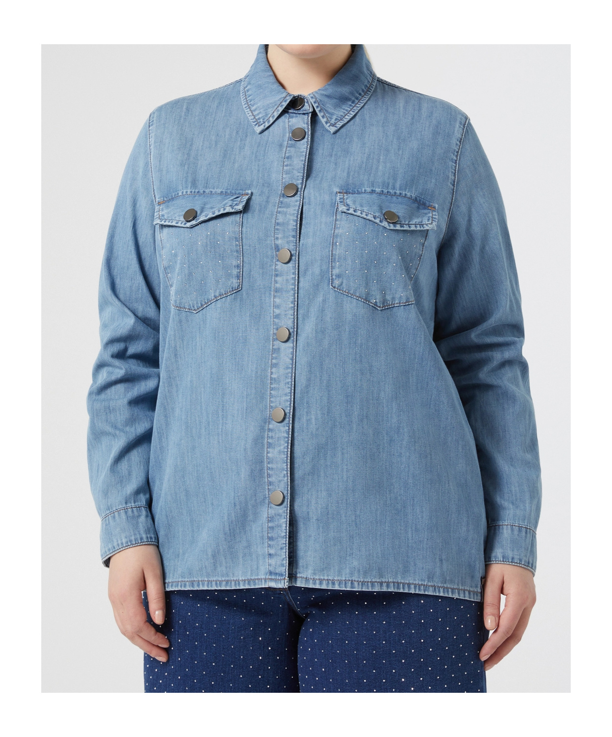 MARINA RINALDI RHINESTONE DENIM SHIRT 
