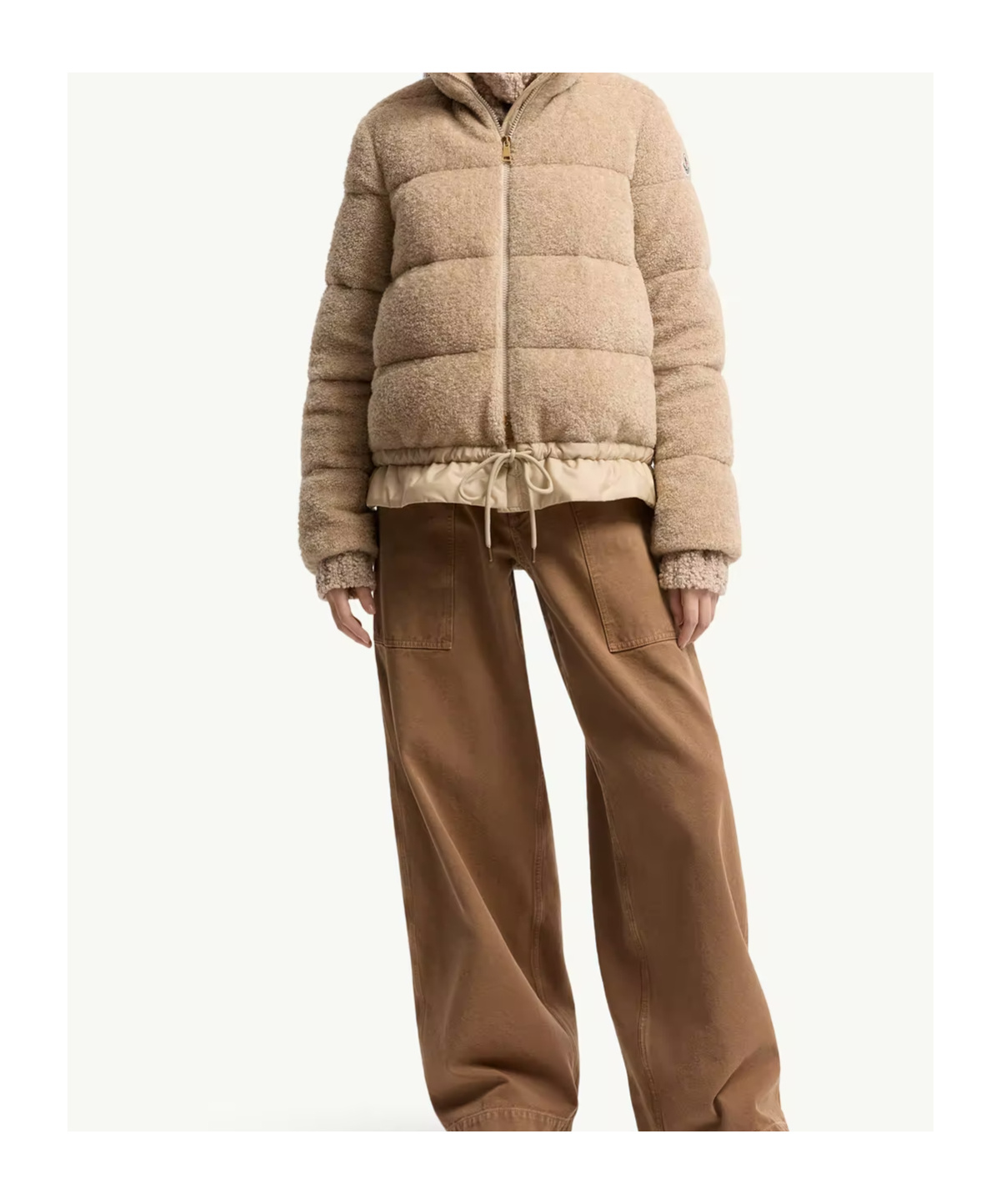 Moncler High Collar Padded Jacket Drawstring Hem In Neutral