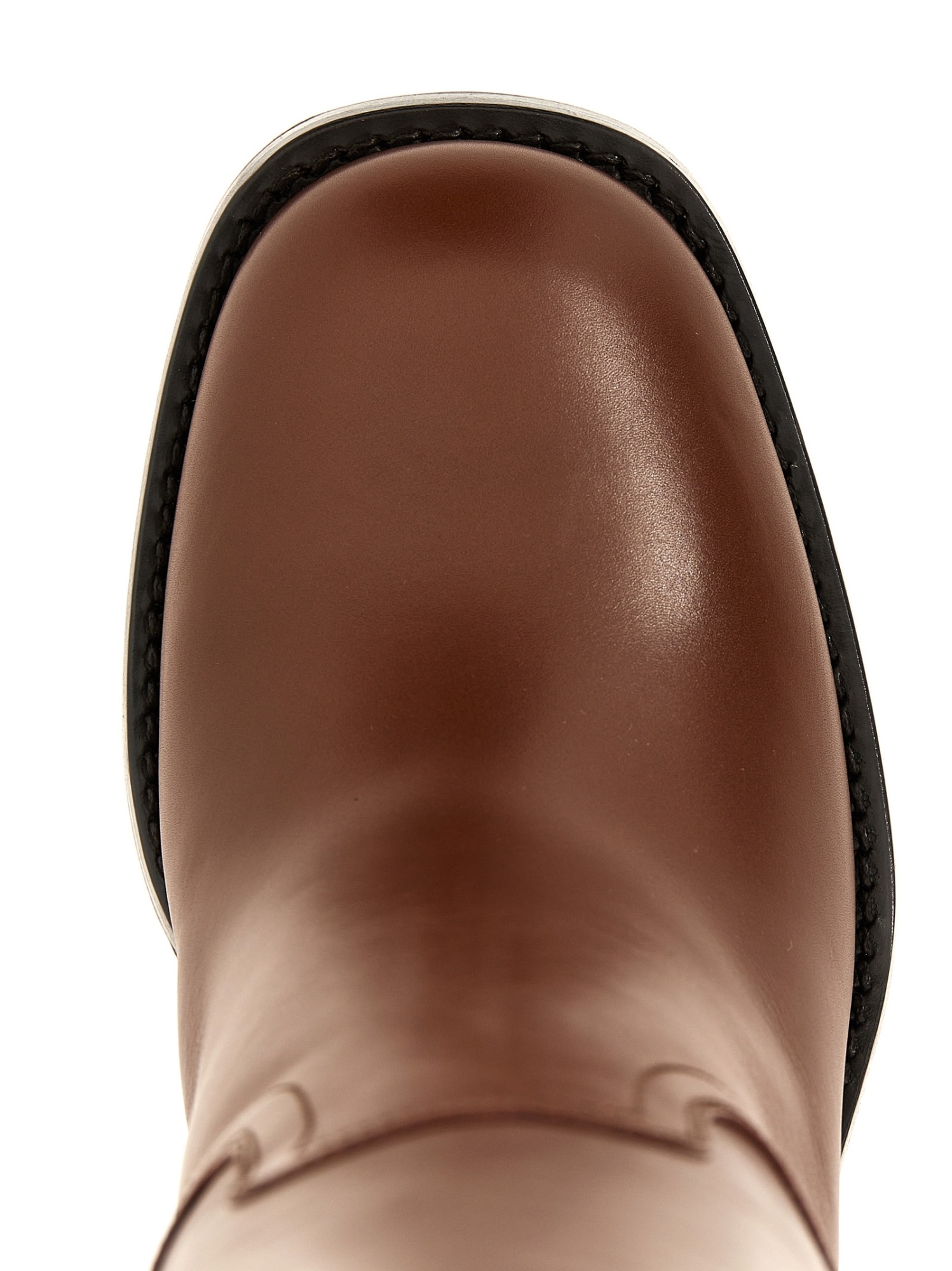Prada Leather Knee-length Boots Block Heel In Brown