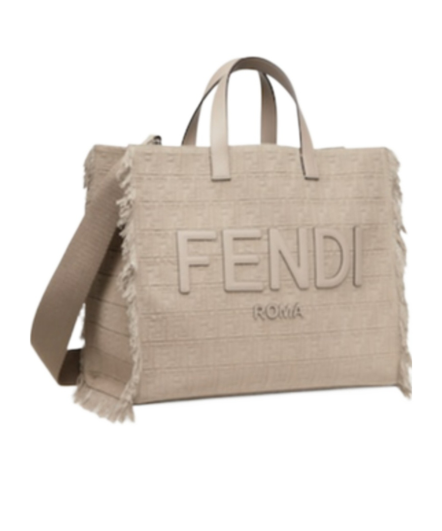 Fendi Large Ff Jacquard Fringed Tote Bag In Nude