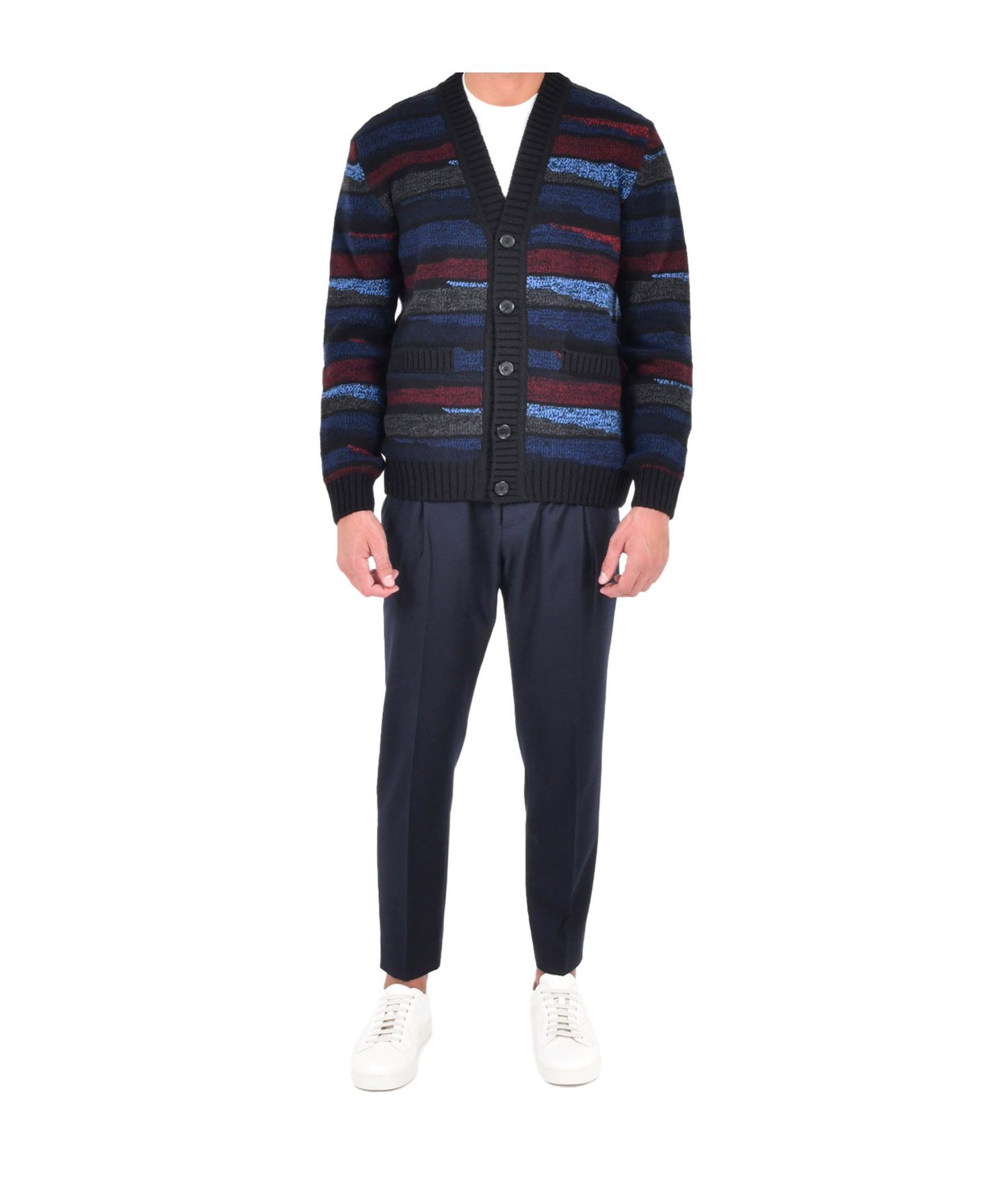 Missoni Striped V-neck Cardigan In Blue