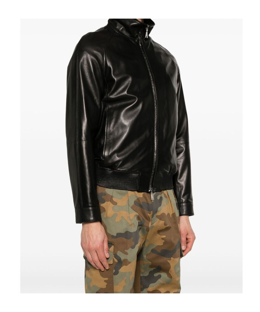 Shop Tagliatore Long-sleeved Leather Jacket In Black