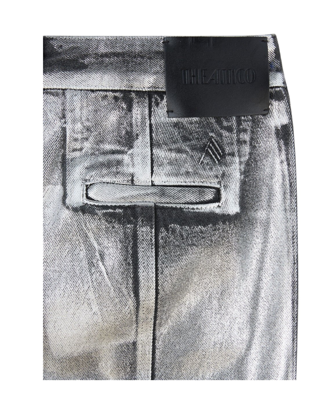 Shop Attico The Side Slit Coated Denim Midi Skirt In Gray