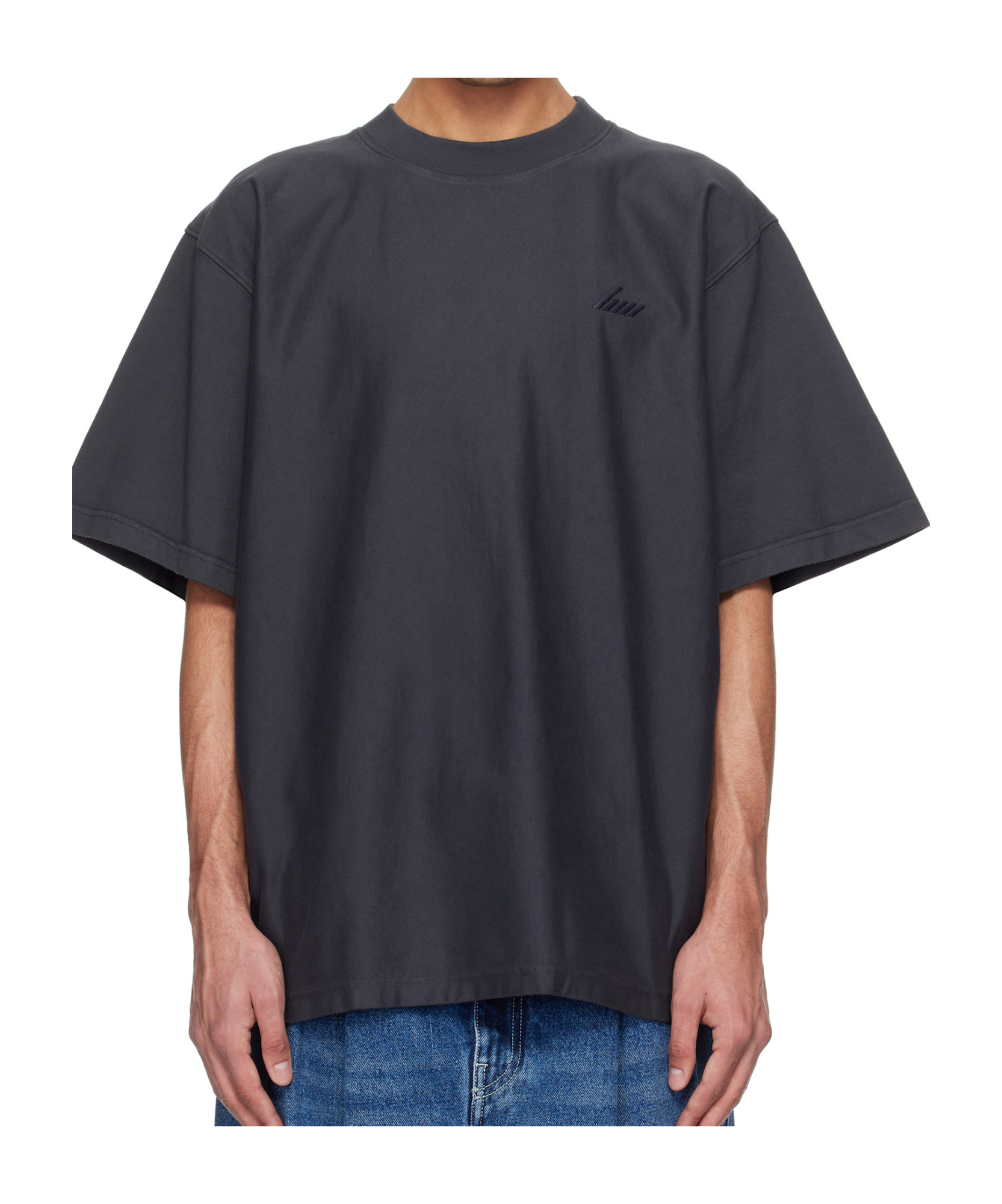 Hed Mayner Navy Embroidered T-shirt In Navy Blue