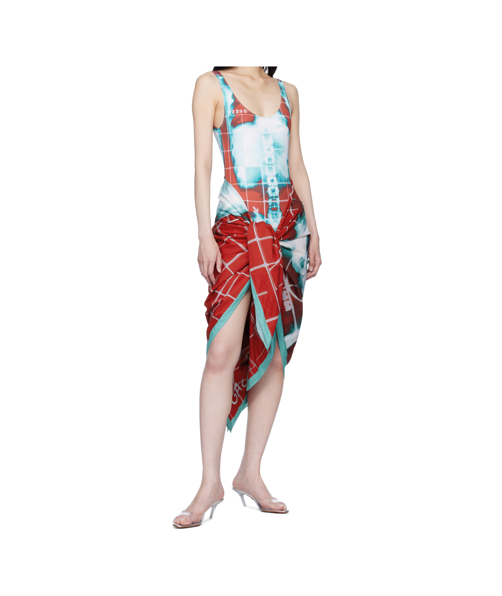 Jean Paul Gaultier Patterned Smocked Dress In Red