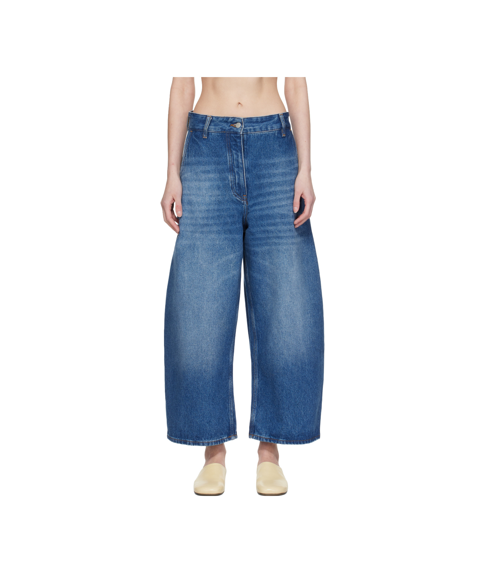 Studio Nicholson Blue Denim Chalco Cropped Jeans In Blue