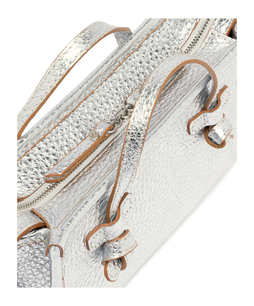 Gianni Chiarini Marcella Textured Silver Leather Shoulder Bag In White