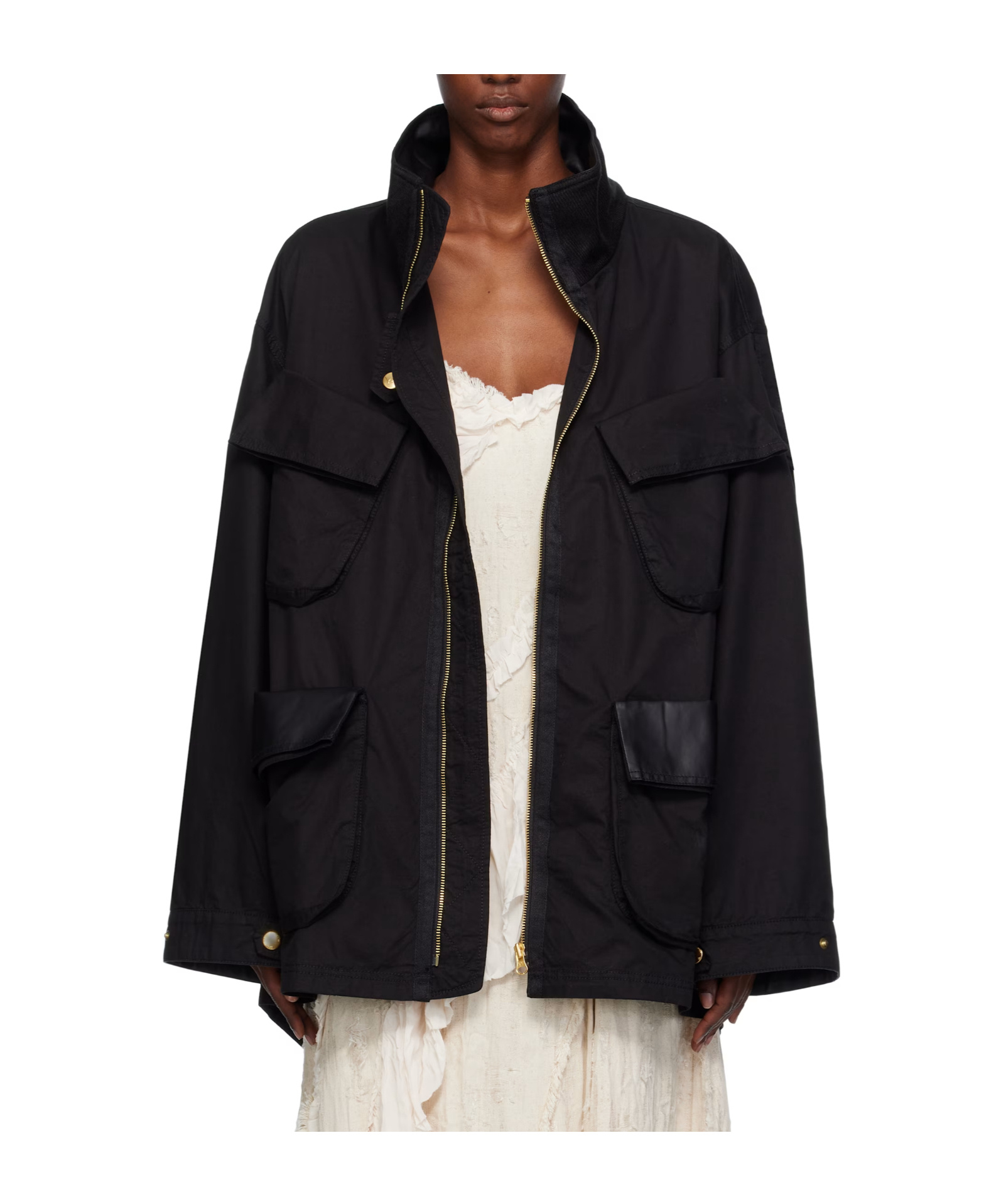 Open Yy Cargo Pocket Field Jacket In Black
