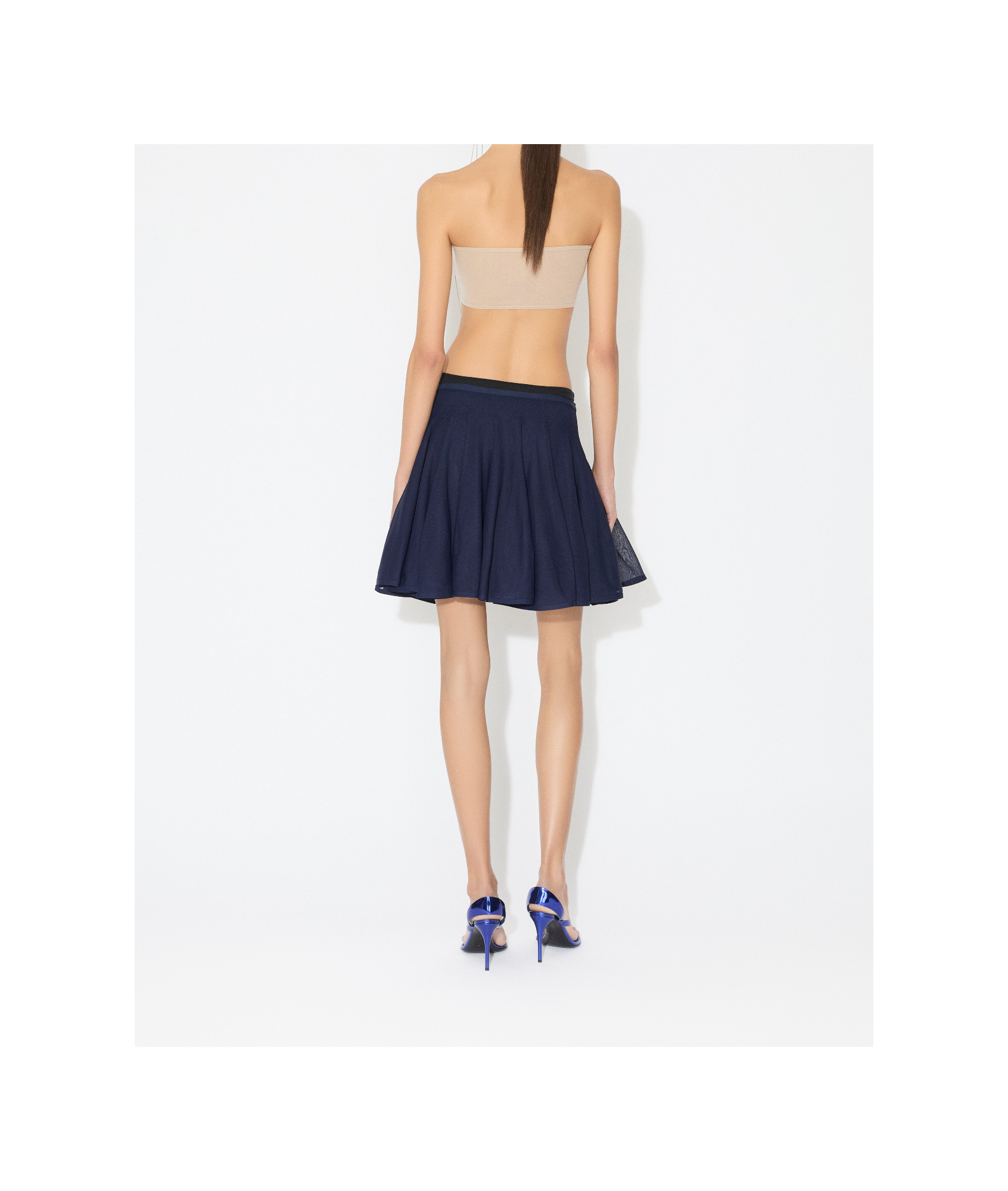 Alaïa Fine Knit Skater Skirt In Blue