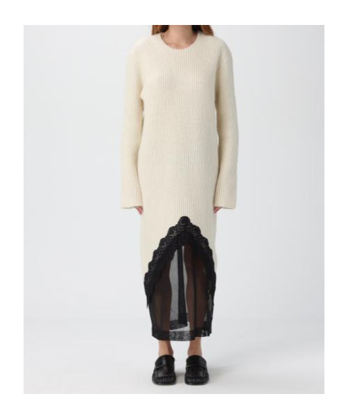 Jil Sander Lace-panel Midi Dress In White