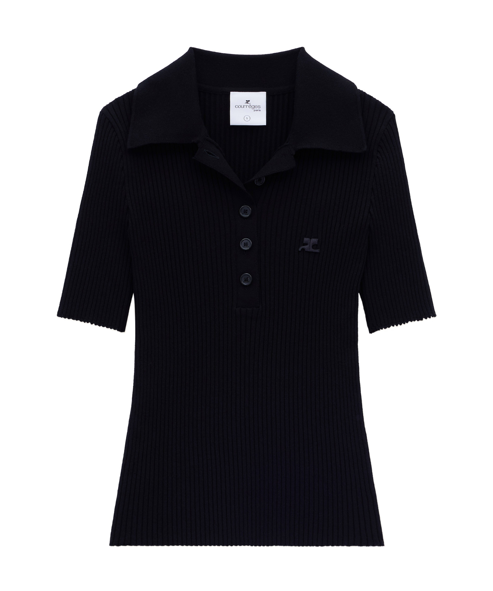 Shop Courrèges Logo-patch Knitted Polo Top In Black