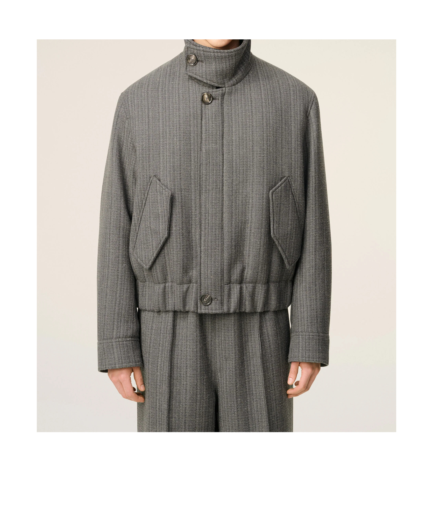 Ami Alexandre Mattiussi Grey Wool Herringbone Harrington Jacket Grey In Gray