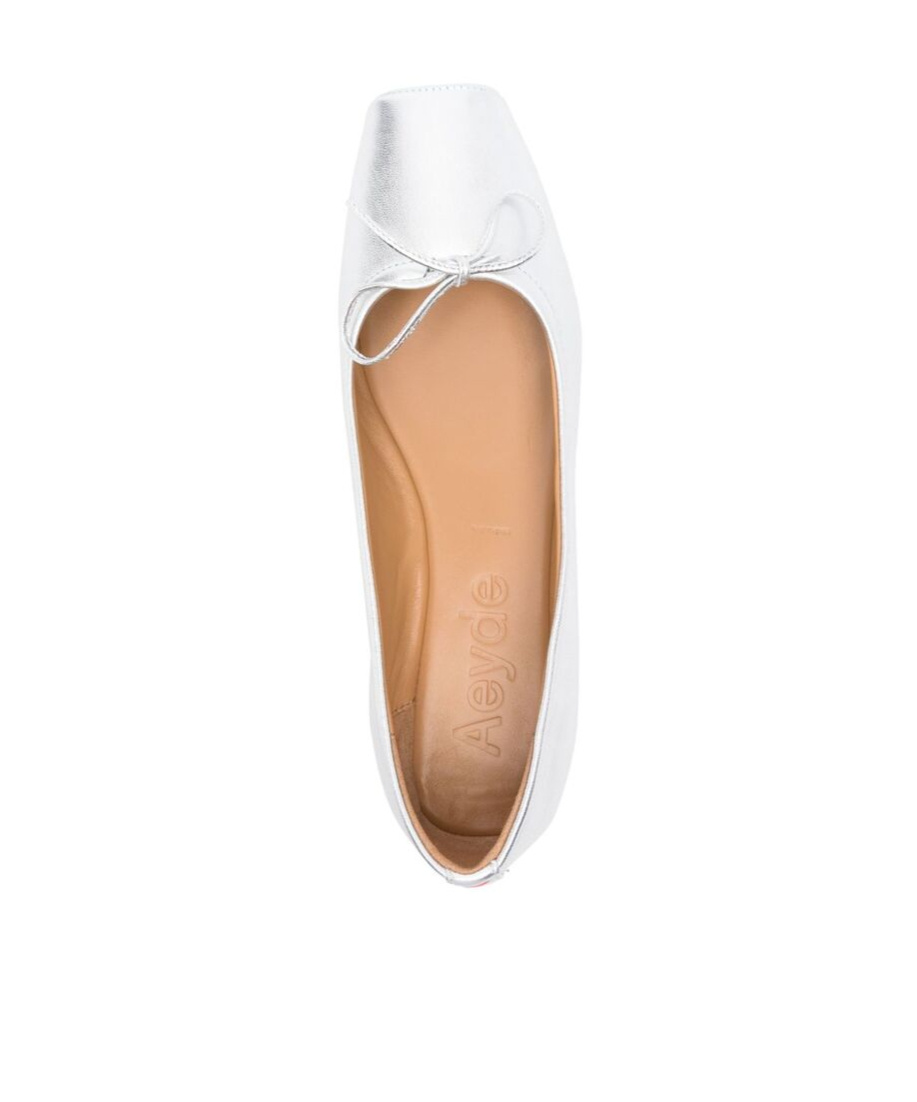 Aeyde Gabriella Laminated Nappa Leather Silver Ballerina In White