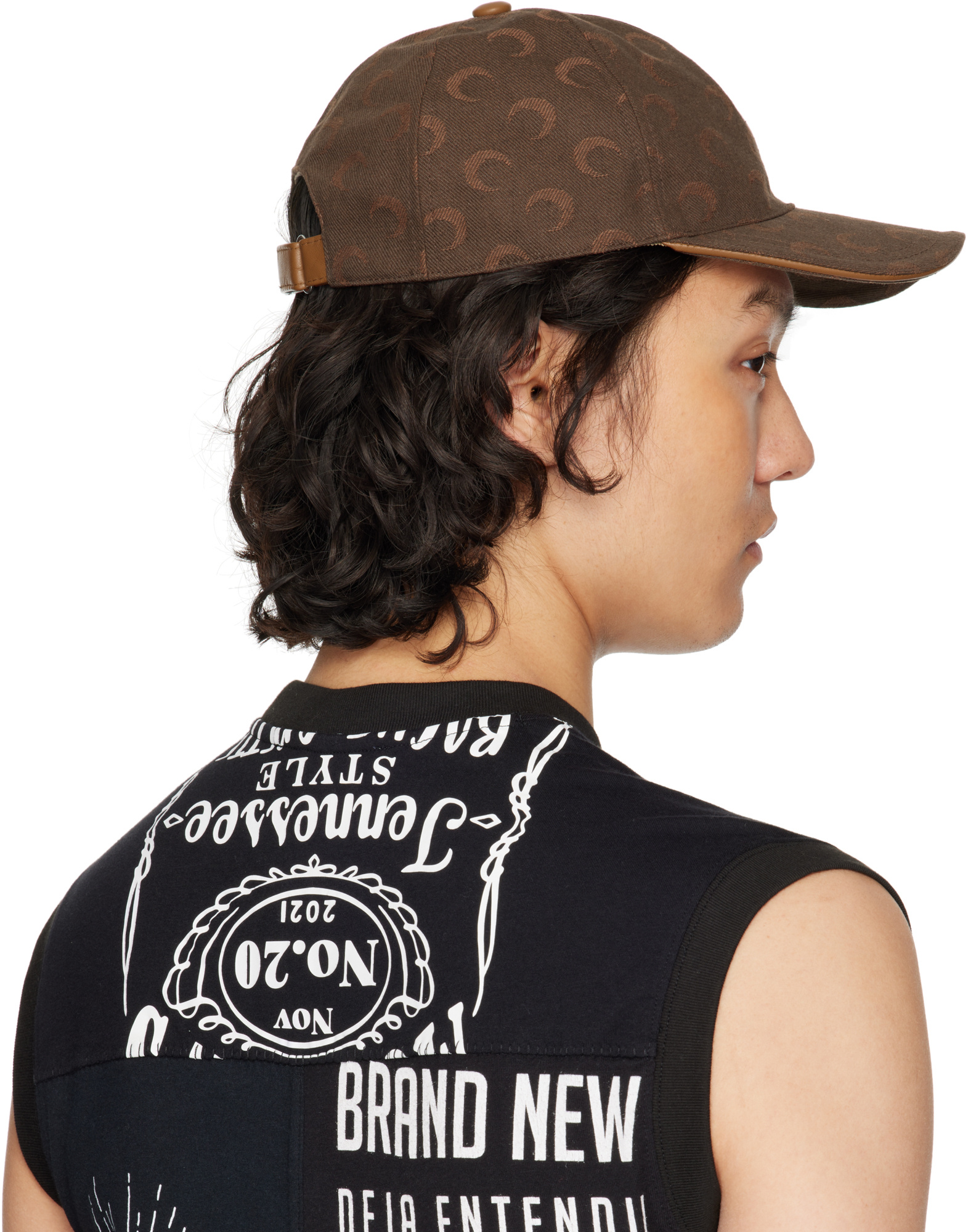Marine Serre Brown Moon Jacquard Twill Baseball Cap In Black
