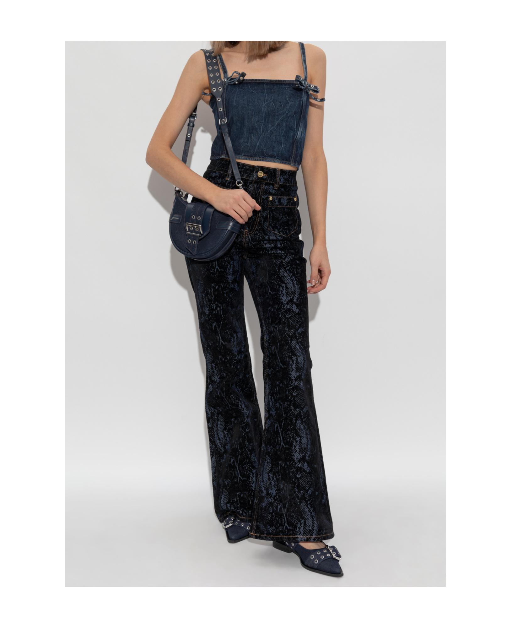 Ganni Navy Snake Print Goddi Jeans In Black