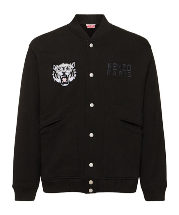 Kenzo Happy Tiger Embroidered Bomber Jacket In Black