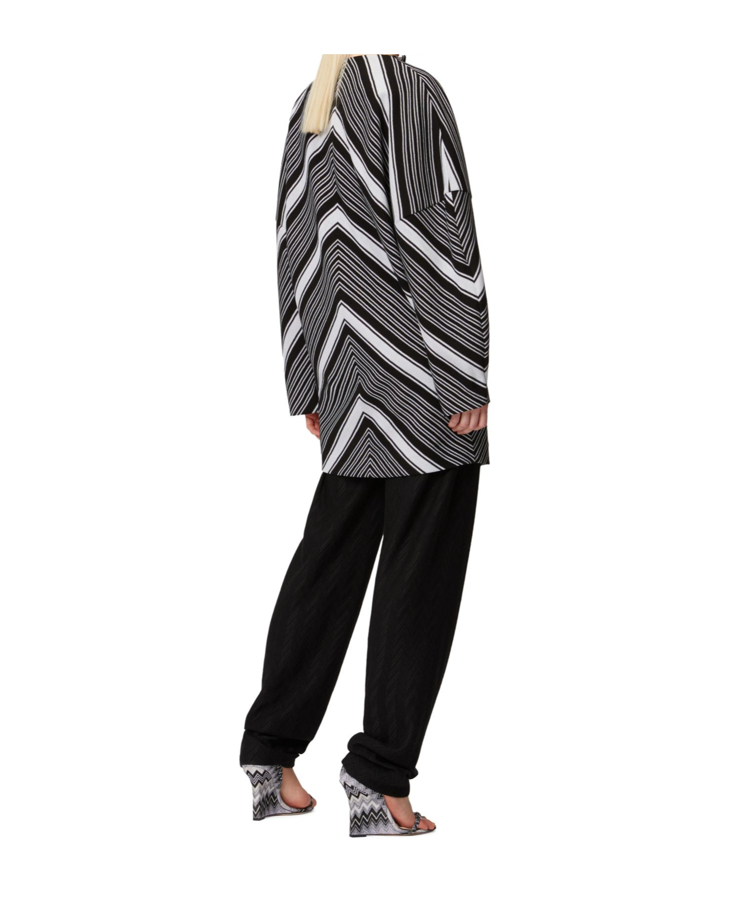 Missoni Black Chevron Viscose Mini Dress With Oversized Sleeves In Black