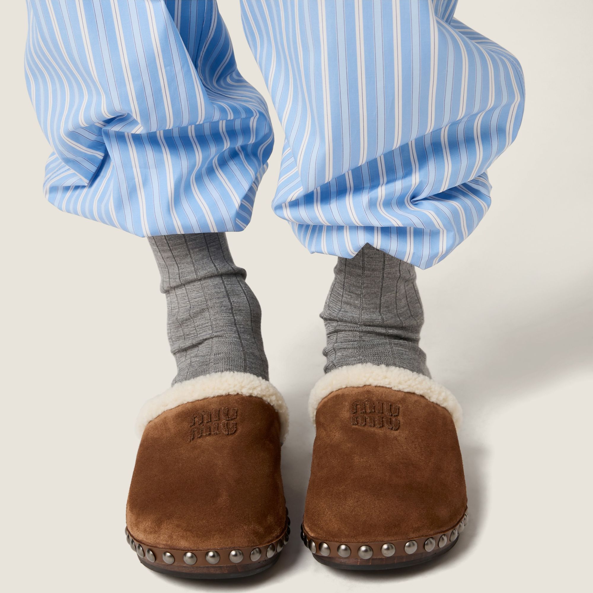 Miu Miu Suede Clogs In Brown