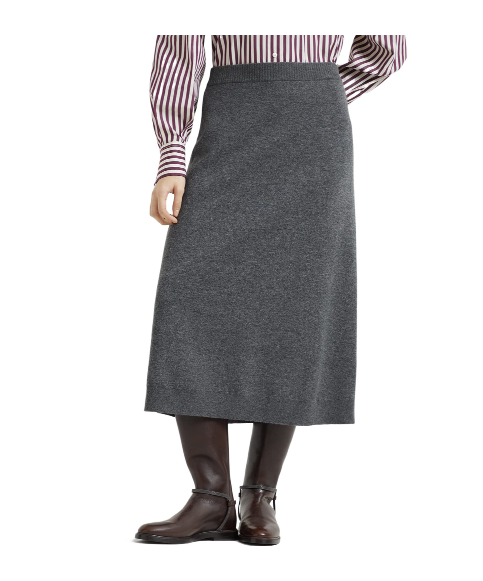 Brunello Cucinelli A-line Double Cashmere Midi Skirt In Gray