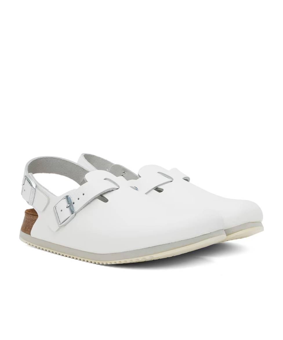 Birkenstock Tokio Suede Slingback Clogs In White